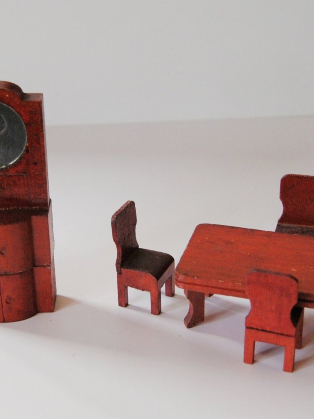 Vintage Handmade Doll Furniture 7 pc  Lot Wood Folk Art  Table Chairs Cabinet
